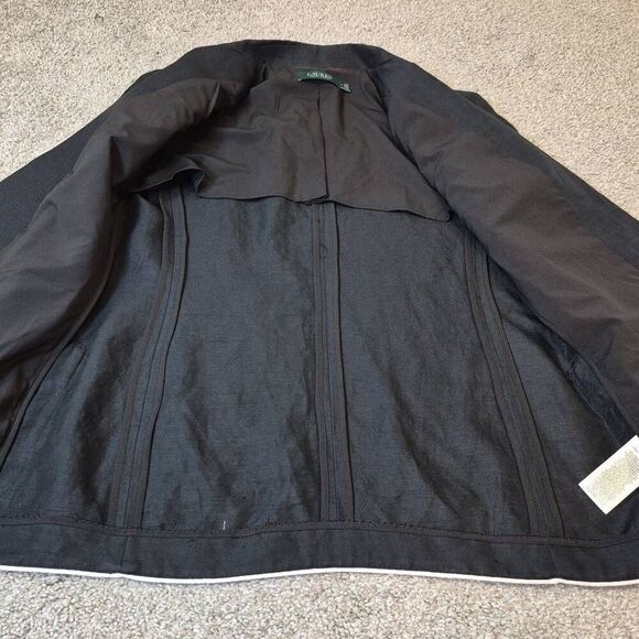 Lauren Ralph Lauren Monogram Linen-Blend Blazer Black Size 6 - Picture 7 of 9